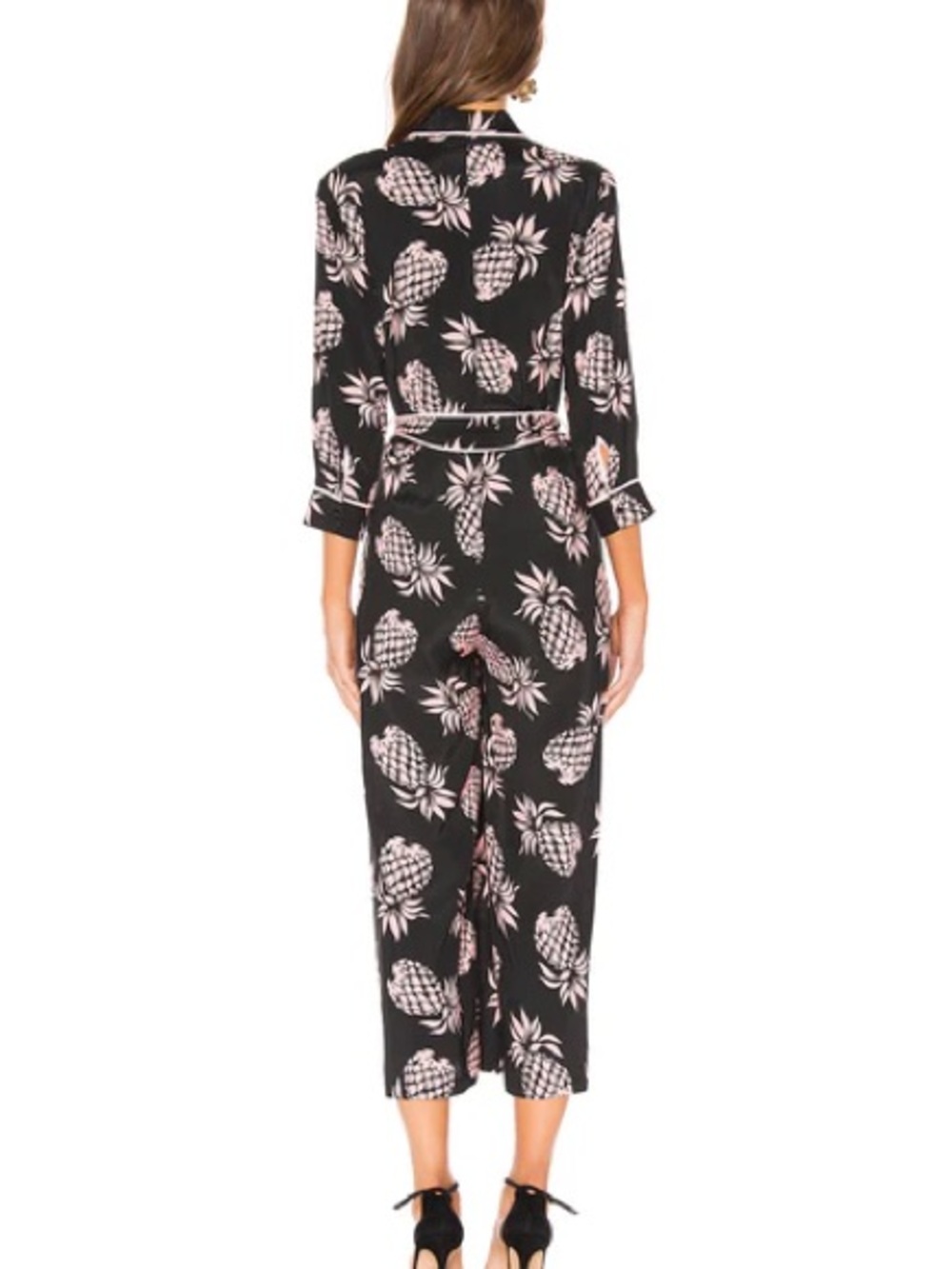 LE SUPERBE Revolve Black Jumpsuit Pink Pineapple Print - size 8 - Picture 3 of 6
